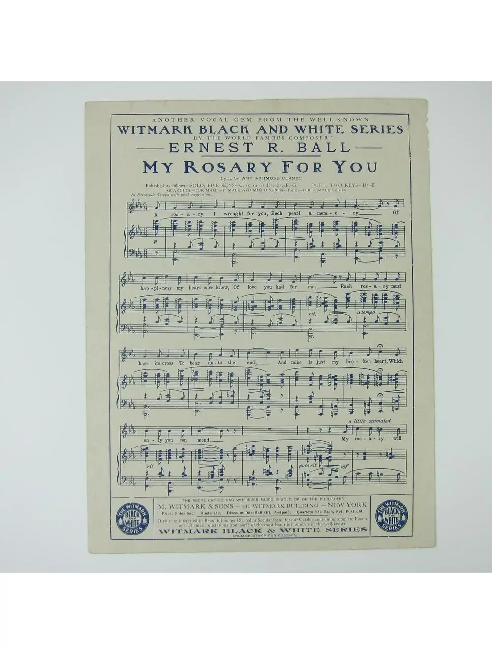 Sheet Music Somewhere In France Is The Lily WWI Jos. Howard Johnson Antique 1917